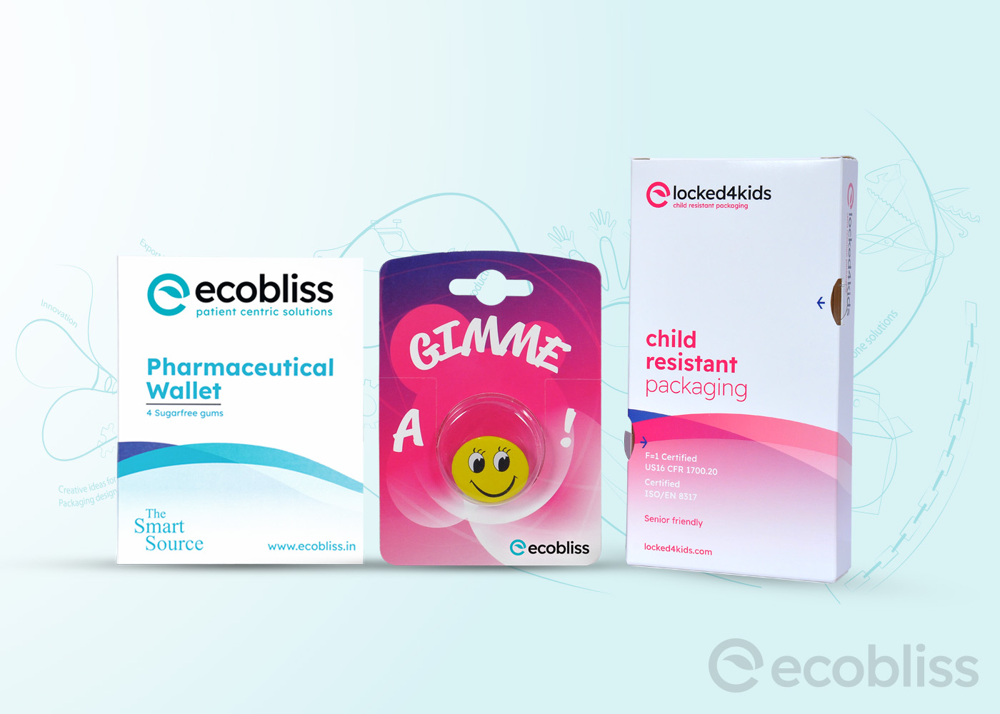 Ecobliss pharma, retail and child‑resistant blister packaging solutions.