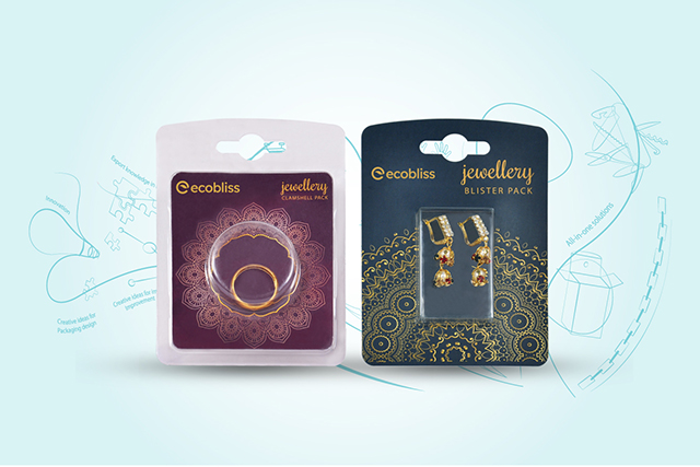 Jewellery clamshell and blister packaging for rings and earrings by Ecobliss India.