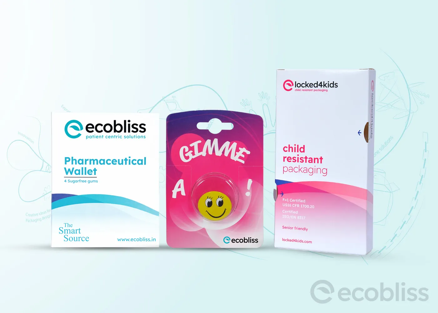Ecobliss pharma, retail and child‑resistant blister packaging solutions.