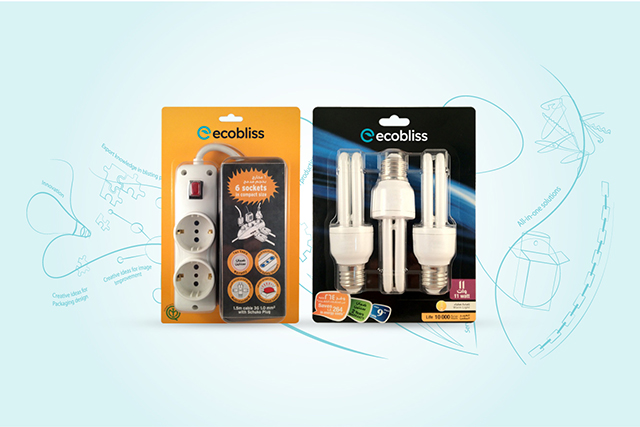 Electronics blister packaging for power strips and CFL bulbs by Ecobliss India.