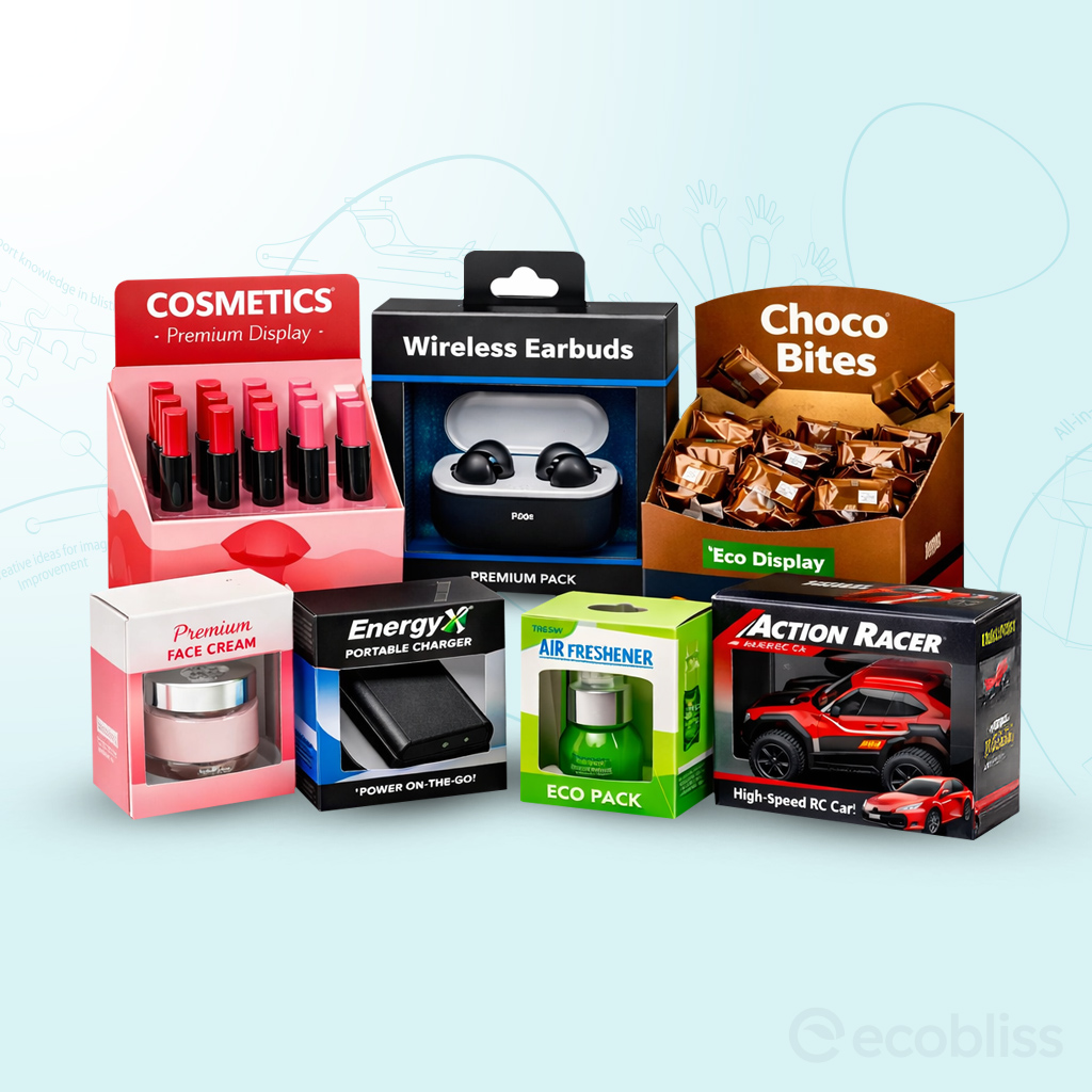 Display and window cartons for cosmetics, electronics, FMCG, and promotional items