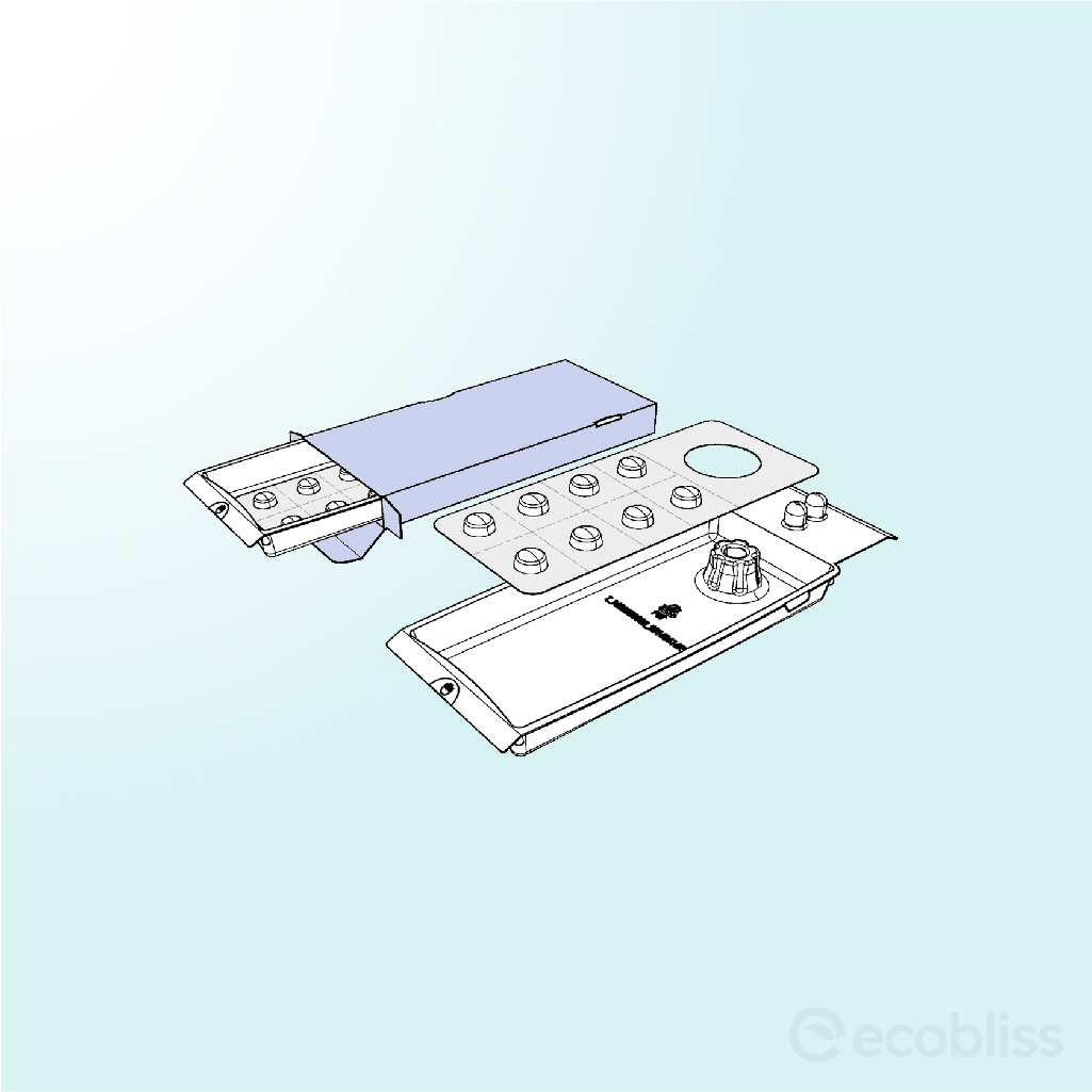 Compact blister tray designed to securely hold a single medication strip.